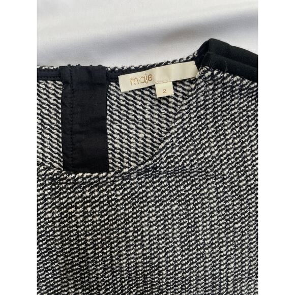 Maje Larza Black White Tweed Jacquard Sleeveless Crop Top, Medium, 2 - Picture 3 of 4